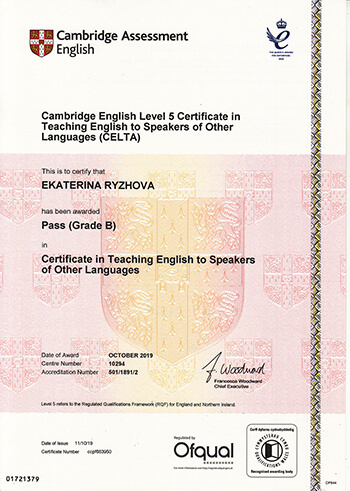 CELTA Certificate 2019