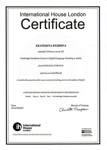 IH London Certificate 2019